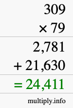 How to calculate 309 times 79 using long multiplication