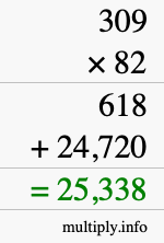 How to calculate 309 times 82 using long multiplication
