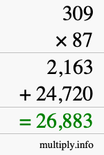 How to calculate 309 times 87 using long multiplication