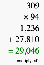 How to calculate 309 times 94 using long multiplication
