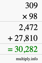 How to calculate 309 times 98 using long multiplication