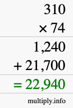How to calculate 310 times 74 using long multiplication