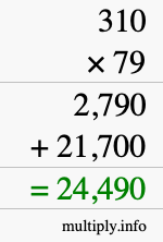 How to calculate 310 times 79 using long multiplication