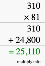 How to calculate 310 times 81 using long multiplication