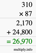 How to calculate 310 times 87 using long multiplication