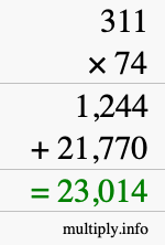 How to calculate 311 times 74 using long multiplication