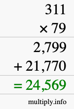 How to calculate 311 times 79 using long multiplication
