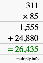 How to calculate 311 times 85 using long multiplication