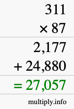 How to calculate 311 times 87 using long multiplication