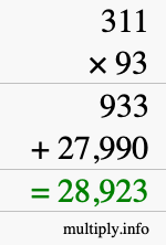 How to calculate 311 times 93 using long multiplication How to calculate 311 times 93 using long multiplication