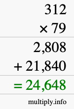 How to calculate 312 times 79 using long multiplication
