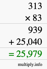 How to calculate 313 times 83 using long multiplication