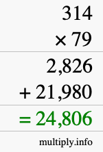 How to calculate 314 times 79 using long multiplication
