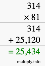 How to calculate 314 times 81 using long multiplication