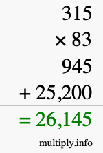 How to calculate 315 times 83 using long multiplication