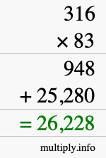 How to calculate 316 times 83 using long multiplication