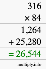 How to calculate 316 times 84 using long multiplication