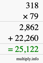 How to calculate 318 times 79 using long multiplication