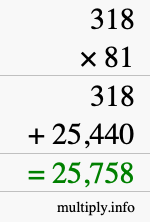 How to calculate 318 times 81 using long multiplication