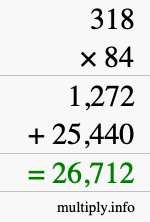 How to calculate 318 times 84 using long multiplication
