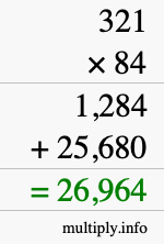 How to calculate 321 times 84 using long multiplication