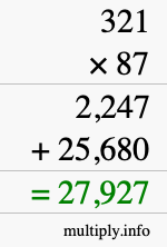 How to calculate 321 times 87 using long multiplication