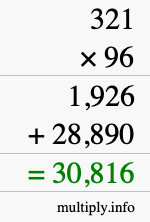 How to calculate 321 times 96 using long multiplication