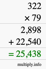 How to calculate 322 times 79 using long multiplication