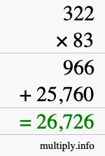 How to calculate 322 times 83 using long multiplication