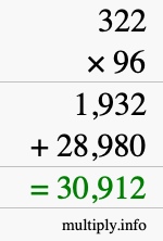 How to calculate 322 times 96 using long multiplication