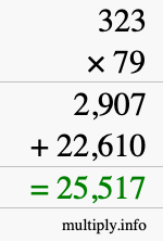 How to calculate 323 times 79 using long multiplication