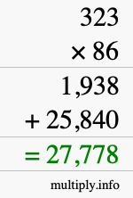 How to calculate 323 times 86 using long multiplication