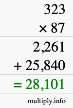 How to calculate 323 times 87 using long multiplication