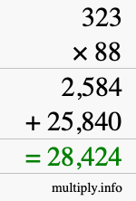 How to calculate 323 times 88 using long multiplication