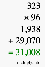 How to calculate 323 times 96 using long multiplication
