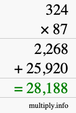 How to calculate 324 times 87 using long multiplication