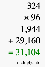 How to calculate 324 times 96 using long multiplication