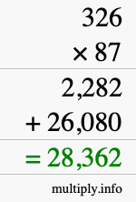 How to calculate 326 times 87 using long multiplication