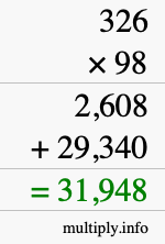 How to calculate 326 times 98 using long multiplication
