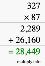 How to calculate 327 times 87 using long multiplication