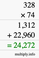 How to calculate 328 times 74 using long multiplication
