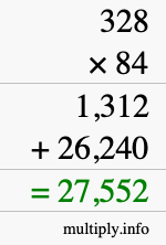 How to calculate 328 times 84 using long multiplication