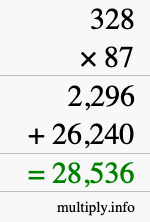 How to calculate 328 times 87 using long multiplication