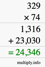 How to calculate 329 times 74 using long multiplication