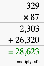 How to calculate 329 times 87 using long multiplication