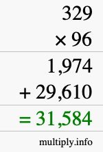 How to calculate 329 times 96 using long multiplication