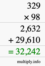 How to calculate 329 times 98 using long multiplication
