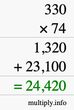 How to calculate 330 times 74 using long multiplication