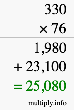 How to calculate 330 times 76 using long multiplication