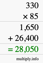 How to calculate 330 times 85 using long multiplication How to calculate 330 times 85 using long multiplication